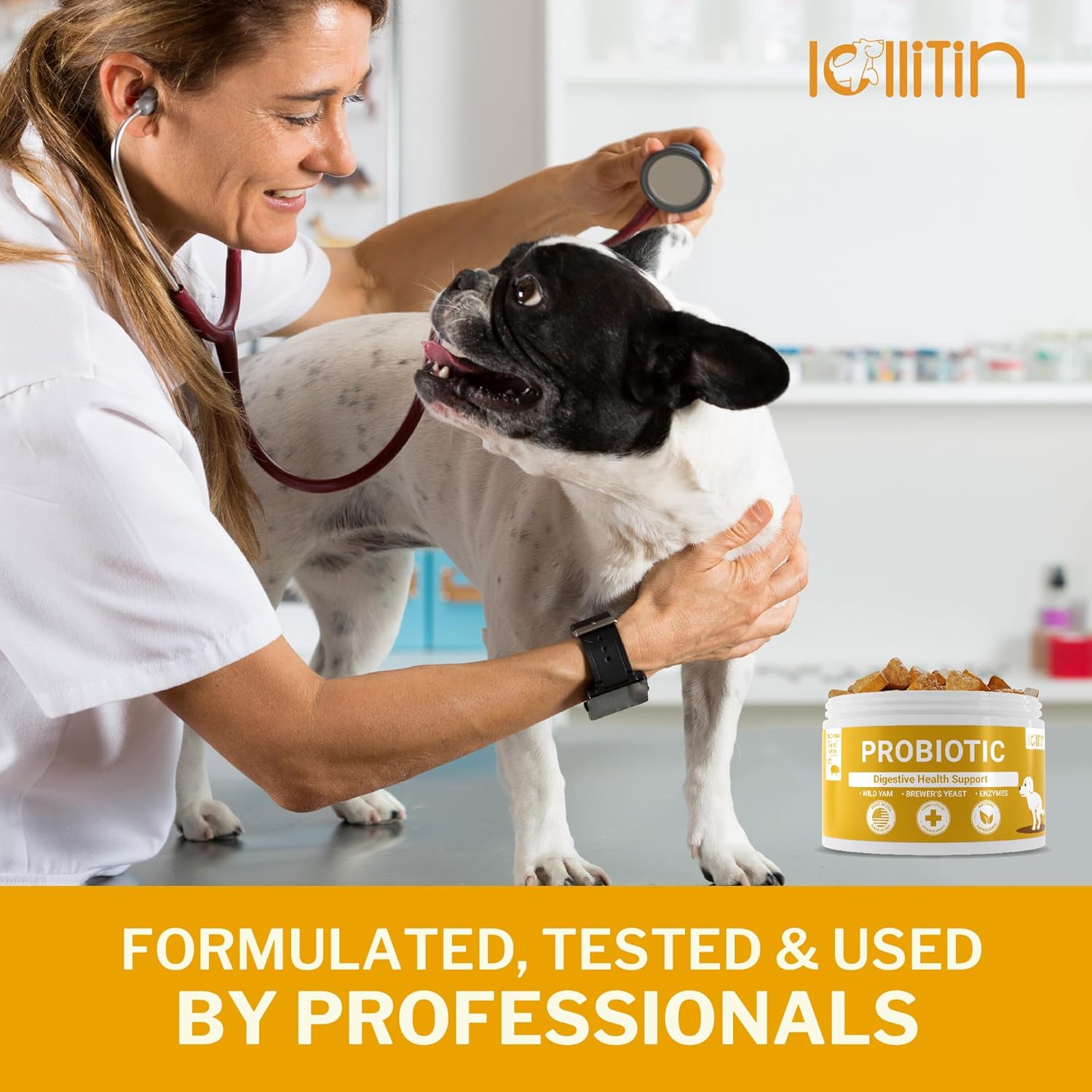 Lollitin Probiotic Chews for Dogs - Bacon Flavor, 120 Count - Natural Gut & Digestive Health Support with Prebiotics, Fiber, Enzymes - Immune Boost & Diarrhea Relief