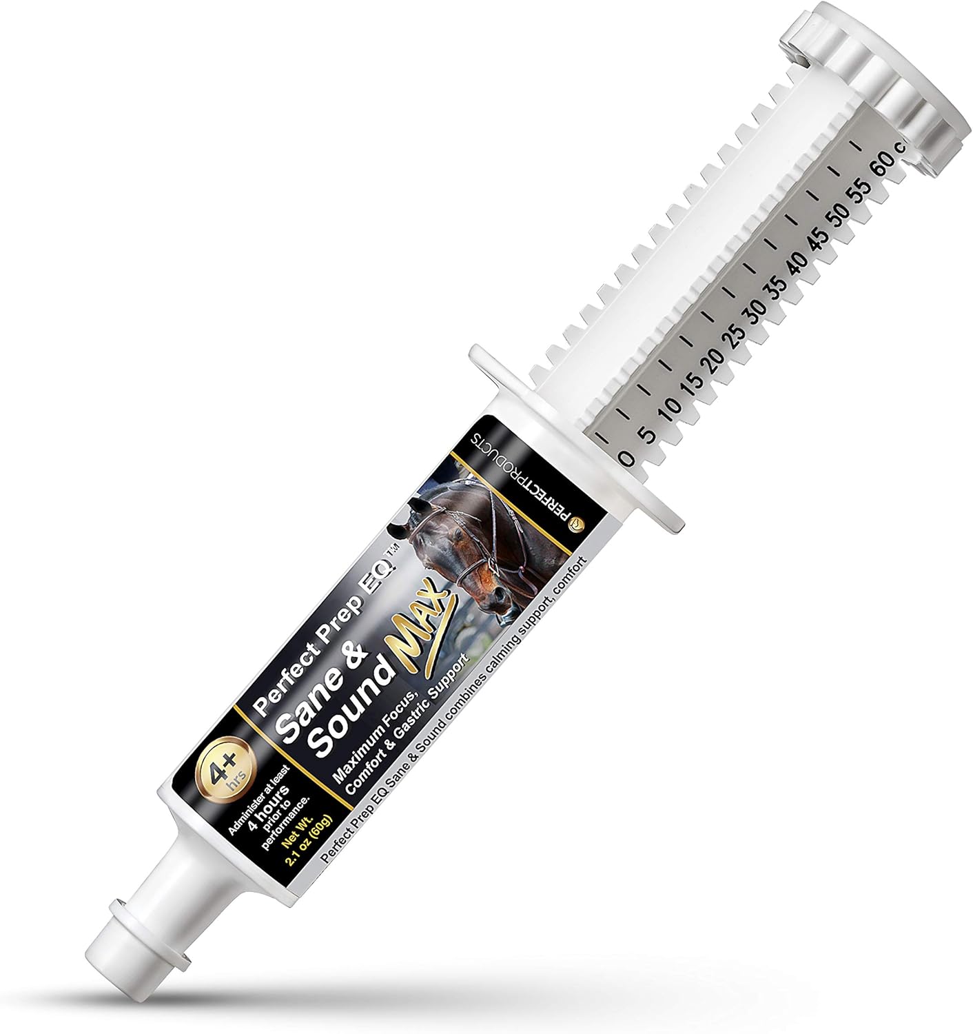 Long-Acting Max Strength Horse Calming Paste for Soundness and Anxiety, Show Safe 60cc - Perfect Prep EQ Sane and Sound MAX