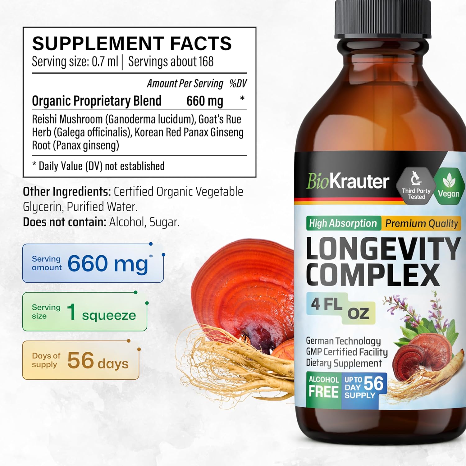 Longevity and Cordyceps Mushroom Tinctures - 4 Fl. Oz. Each for Immune Support and Longevity Boost