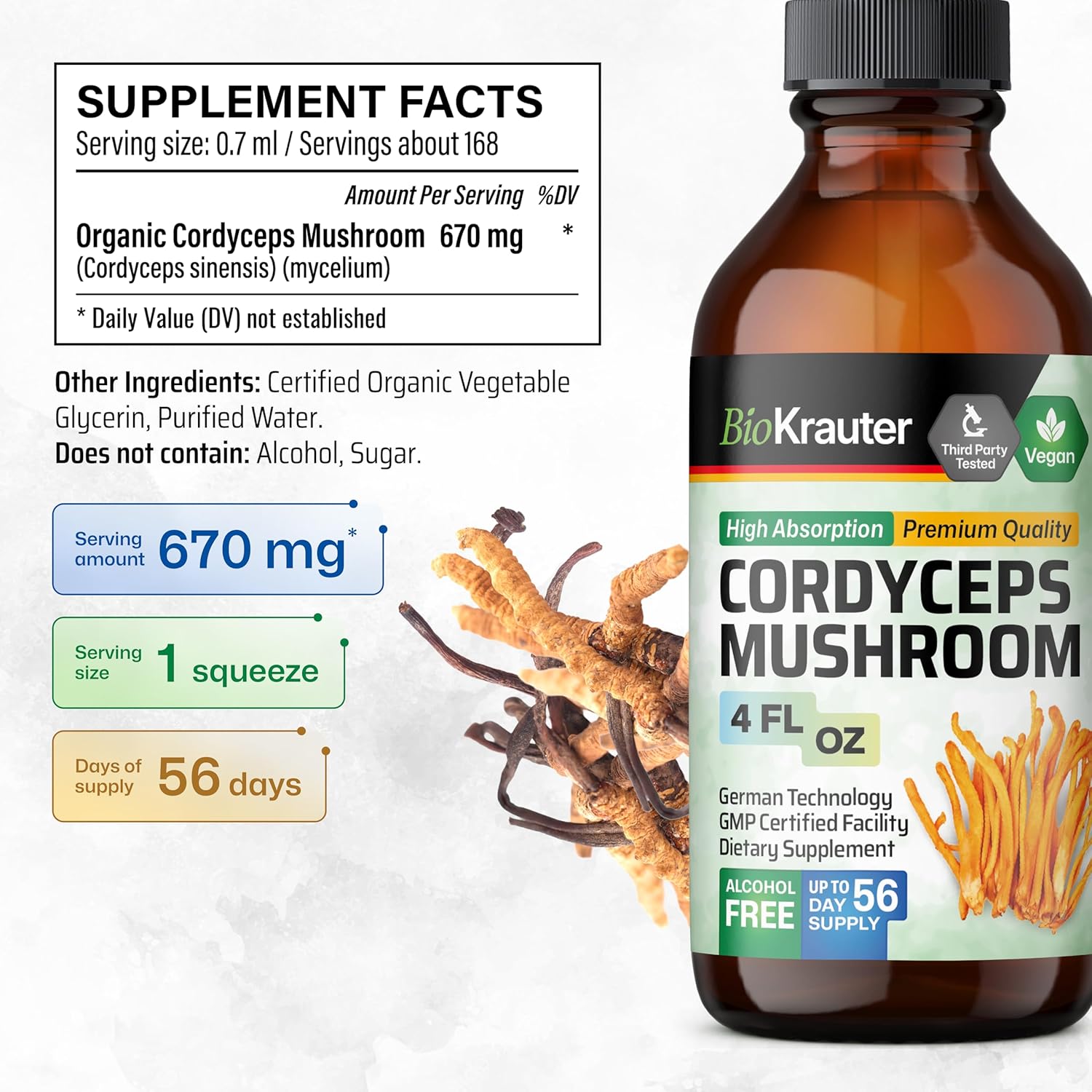 Longevity and Cordyceps Mushroom Tinctures - 4 Fl. Oz. Each for Immune Support and Longevity Boost