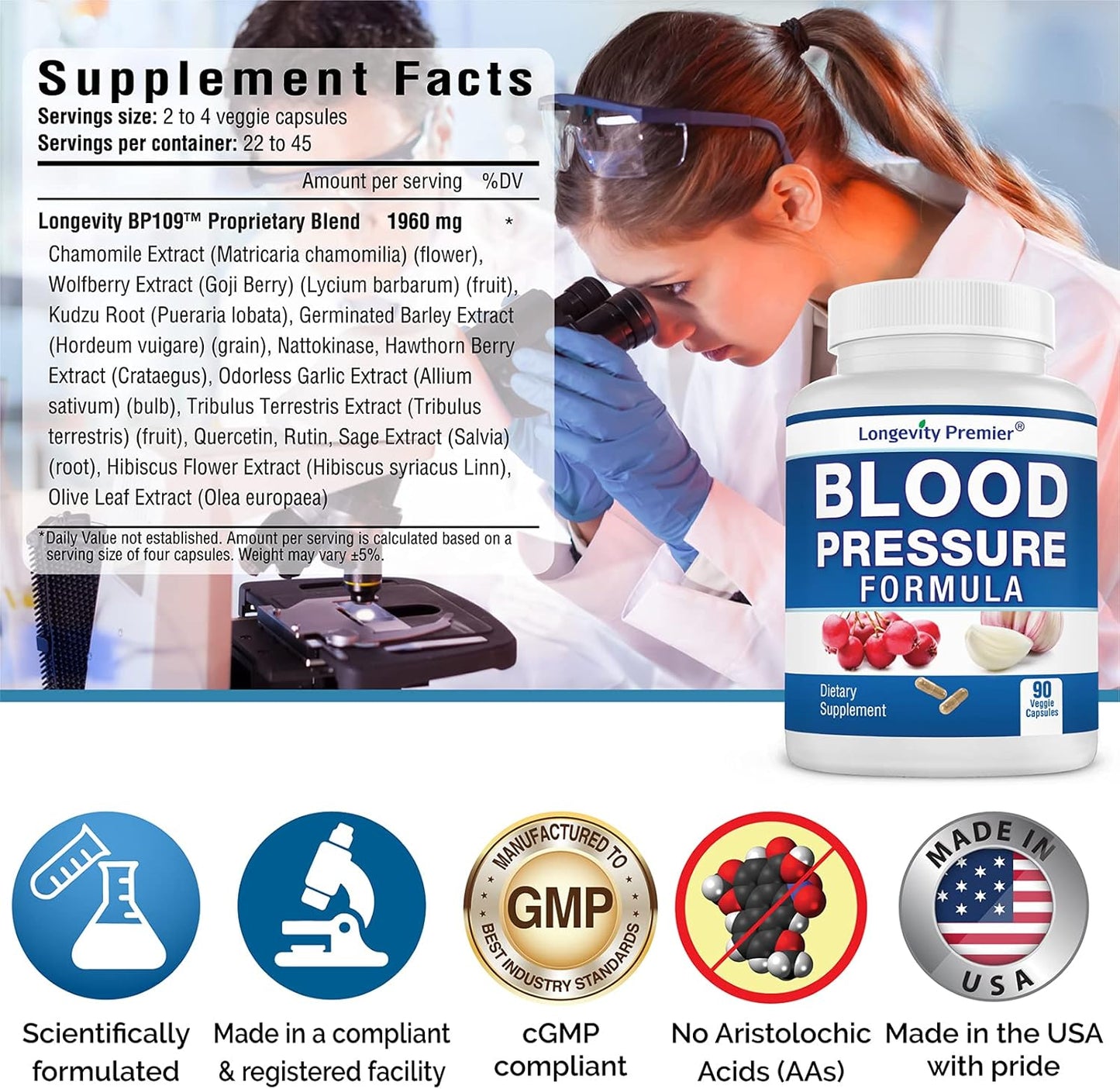 Longevity Blood Pressure Formula - 3-Bottle Value Pack with 12+ Natural Herbs