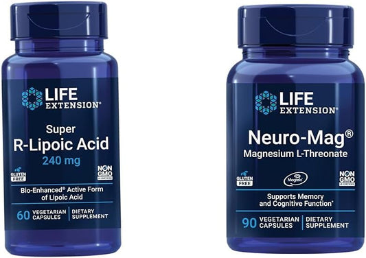 Longevity Supplement for Oxidative Stress Defense with Life Extension R-Lipoic Acid & Neuro-Mag Magnesium L-Threonate