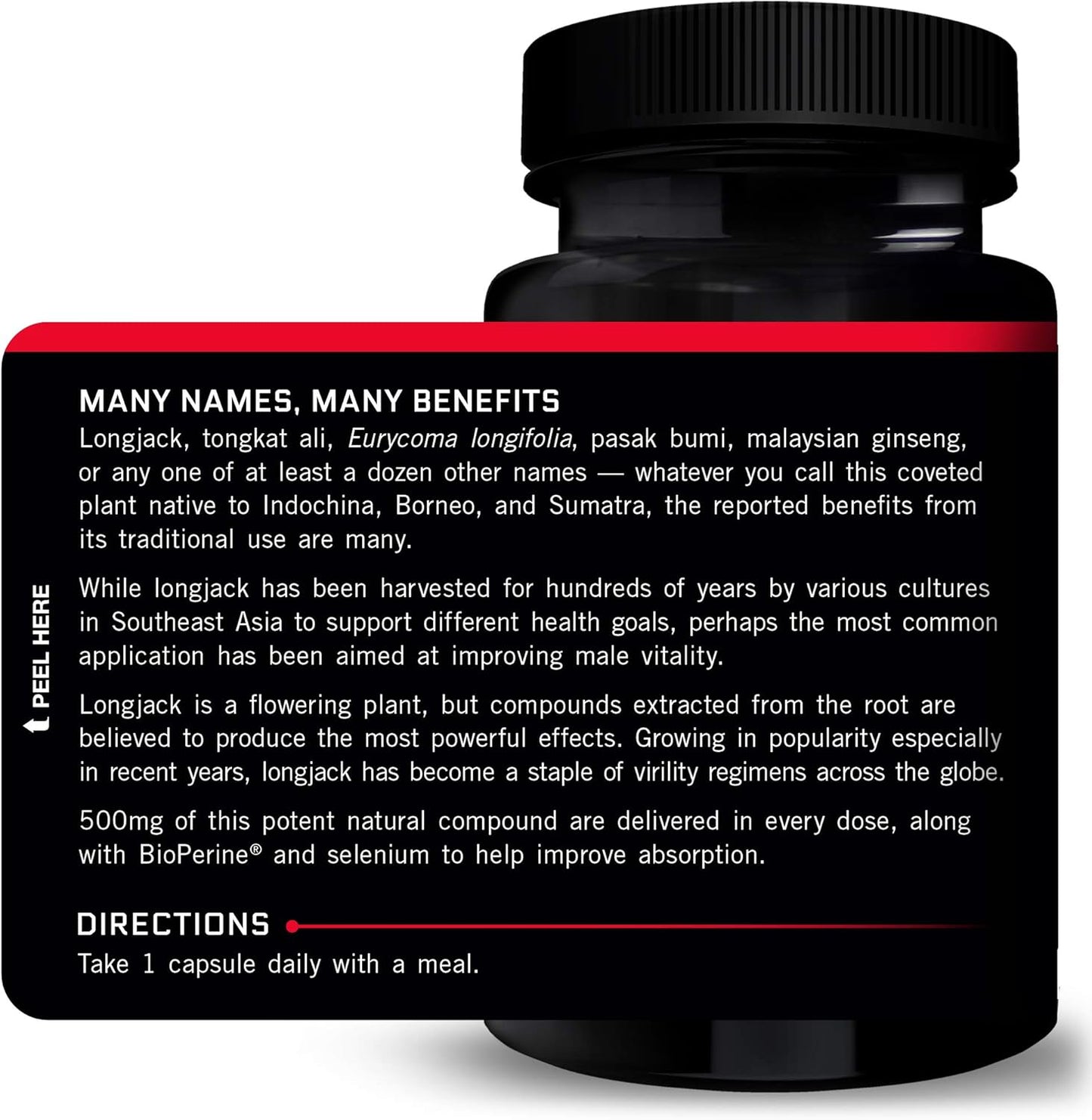 Longjack Tongkat Ali Capsules for Men - 500mg Extract with BioPerine, Supports Vitality and Drive - 60 Capsules (2-Pack)