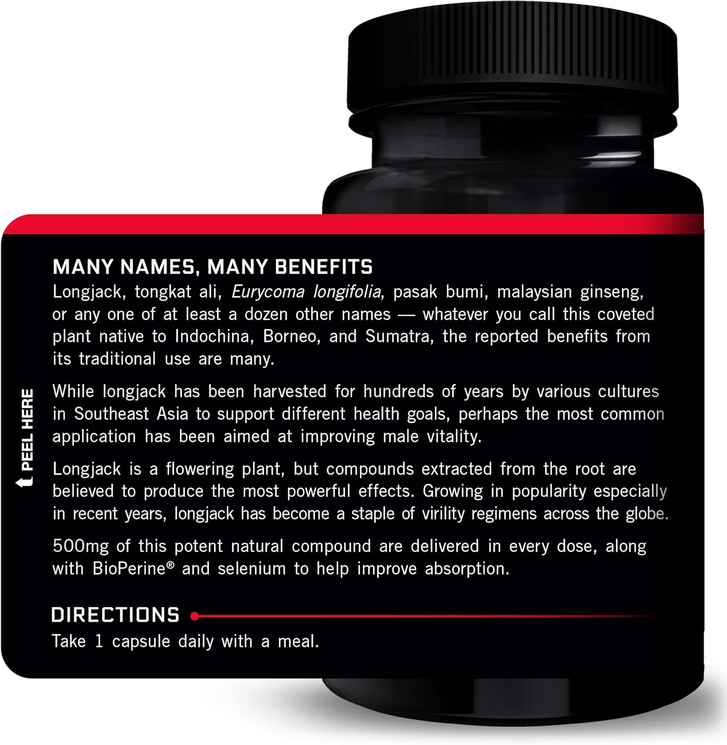 Longjack Tongkat Ali Capsules for Men - 500mg Extract with BioPerine, Supports Vitality and Drive - 60 Capsules (2-Pack)