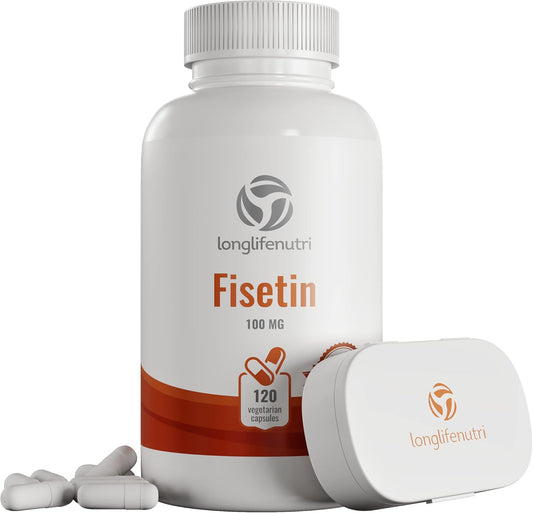 LongLifeNutri Fisetin Supplement Capsules - 100mg, 120 Count, Vegetarian | Natural Bioflavonoid Polyphenols for Aging, Longevity & Energy | Senolytic Sirtuin Activator with Rhus Succedanea