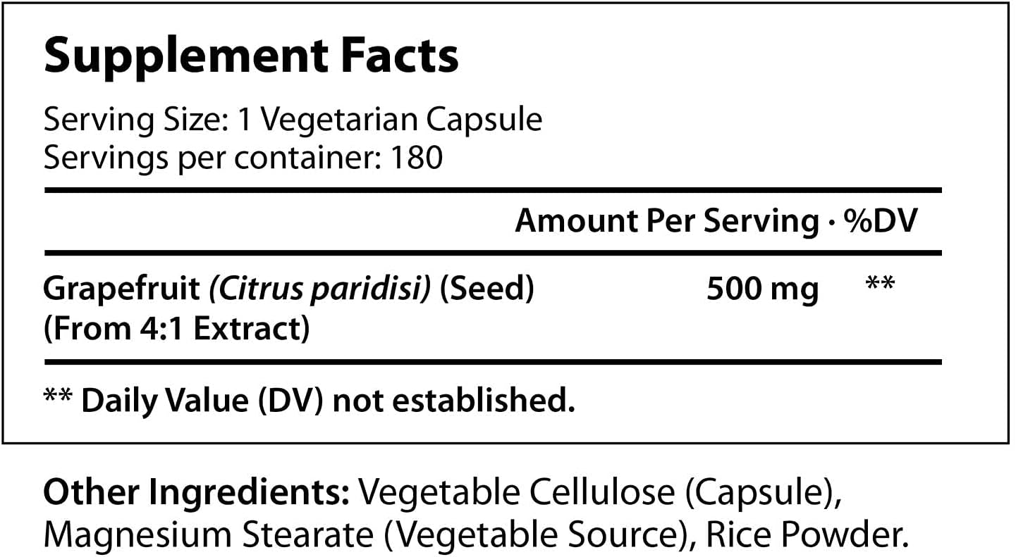 LongLifeNutri Grapefruit Seed Extract Capsules - 500mg, 180 Count, Made in USA, Immune Support & Health Supplement, Non GMO & Gluten Free