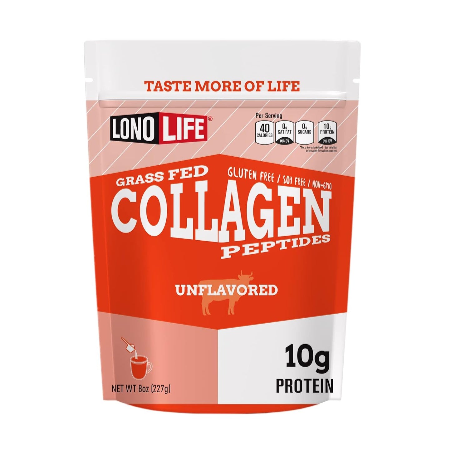 LonoLife Unflavored Collagen Peptides: 10g Protein, Paleo & Keto Friendly, 8oz Bulk Container