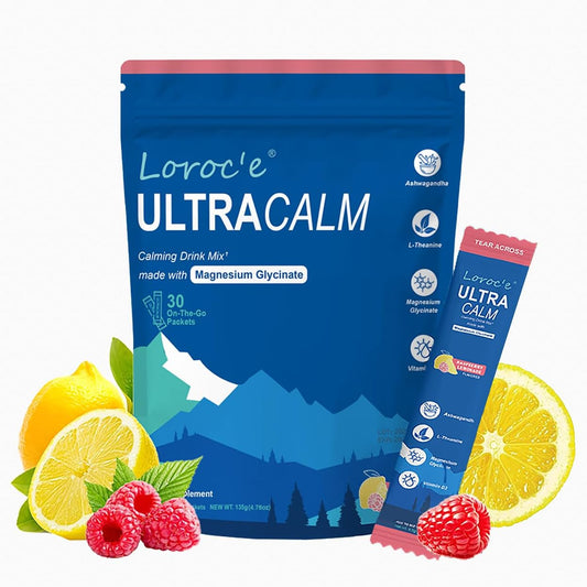Loroc'e UltraCalm Cortisol Super Drink Powder Mix with Magnesium Glycinate, L-theanine, and Ashwagandha for Women (30 Servings)