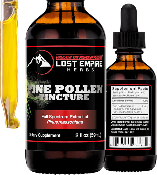 Lost Empire Herbs Pine Pollen Tincture - High Absorption Pine Pollen Liquid Extract for Testosterone Boost - 3rd Party Lab Tested - 2 Ounce Bottle