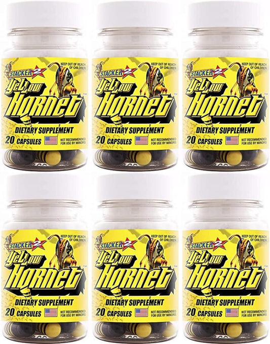 Lot of 6 X STACKER 2 Yellow Hornet Herbal Dietary Supplement 20ct Capsules - 120 Total
