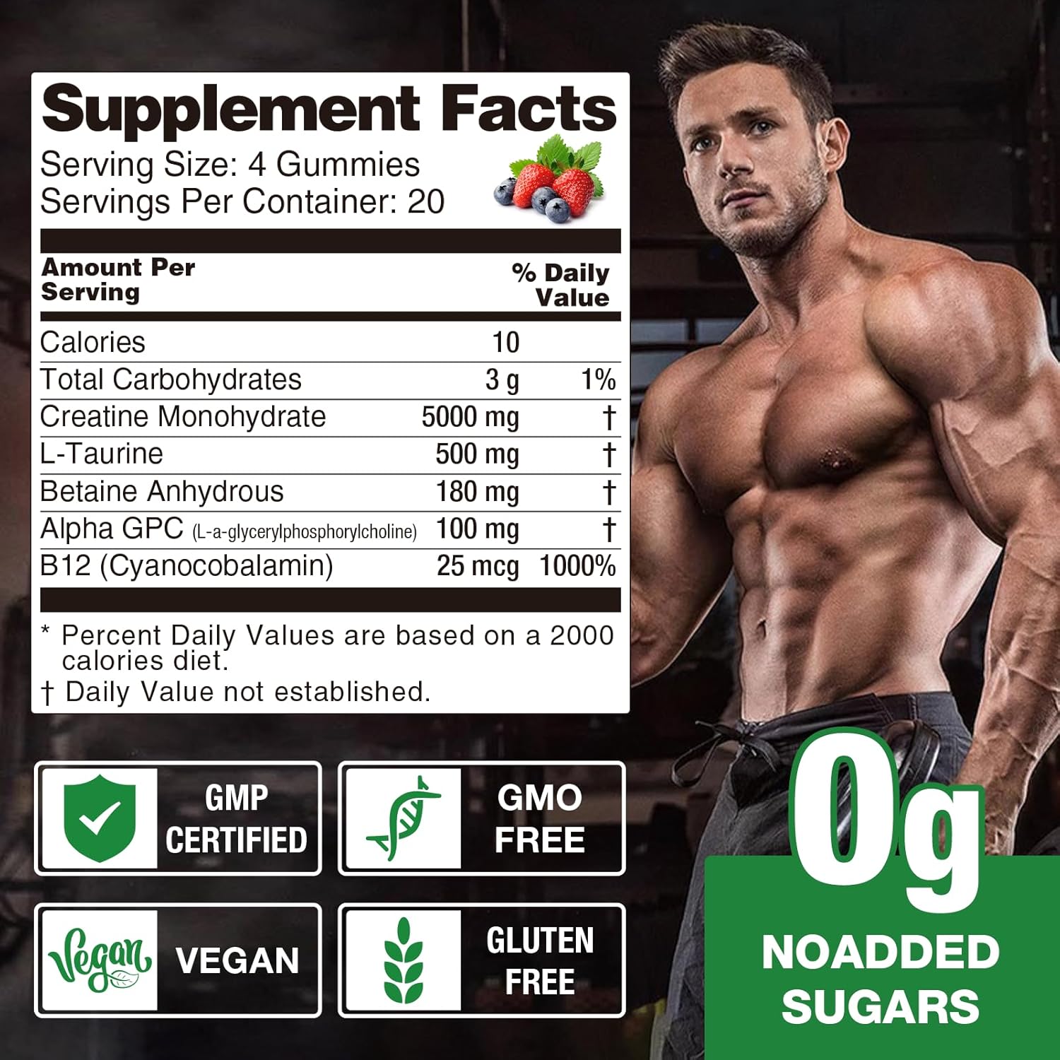 LUCKCHAN Creatine Gummies 5000mg - Muscle Strength & Energy Boost Supplement for Men & Women - 160 Count Chewables for Pre-Workout