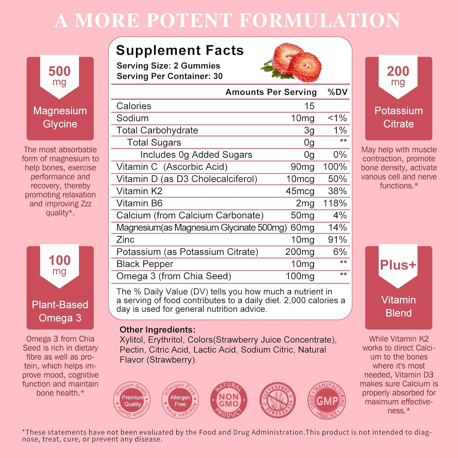 Lukaree Magnesium Potassium Gummies with Omega 3, B6, D3, K2 & Calcium - 120 Count Formula for Calm, Zzz, Leg Cramps & Muscle