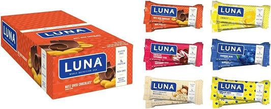 LUNA Bar Variety Pack - Nutz Over Chocolate Flavor - Gluten-Free & Non-GMO - 7-9g Protein per Bar
