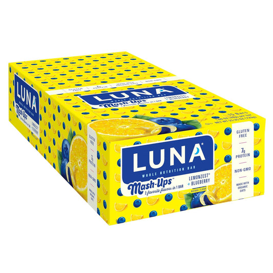 LUNA Bar Variety Pack & Mash-Ups LemonZest Blueberry Bars Combo - Gluten-Free Non-GMO Snack Bars with Protein (27 Bars Total)