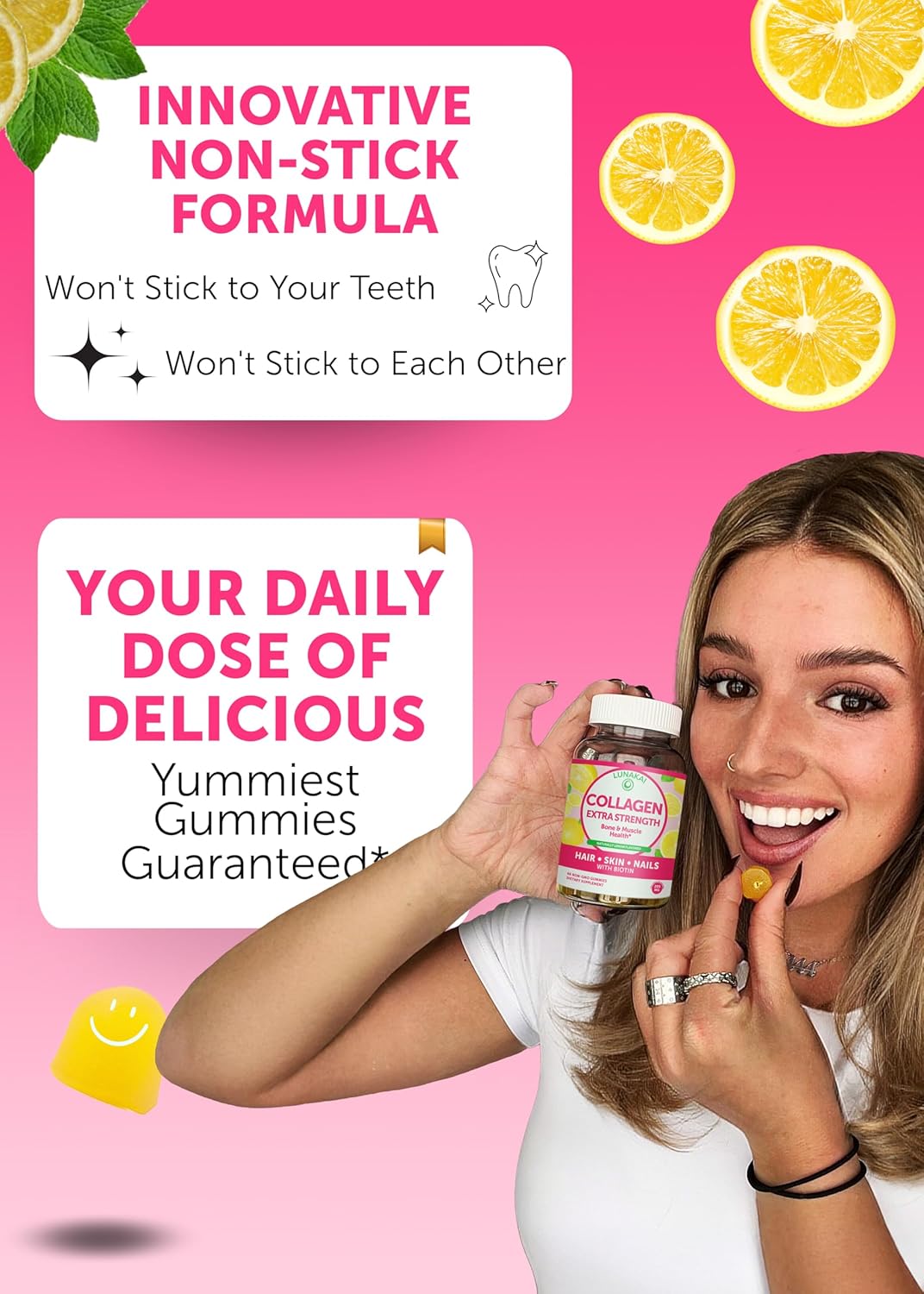 Lunakai Collagen Gummies: Delicious 200mg Hydrolyzed Collagen with Biotin, Zinc, Vitamin C & E - Non-GMO Anti Aging Supplement for Women & Men - 6 Pack