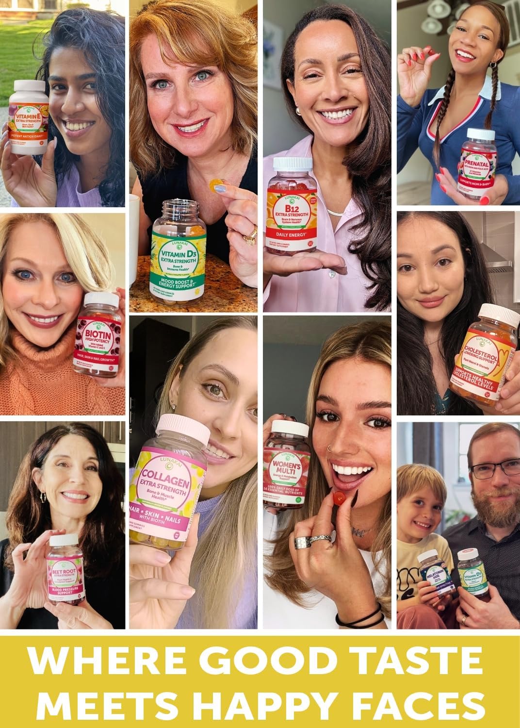 Lunakai USA Made Collagen Peptides Gummies - 200mg Non-GMO Anti-Aging Supplement for Hair, Skin, and Nails with Biotin, Zinc, Vitamins C & E, 60ct
