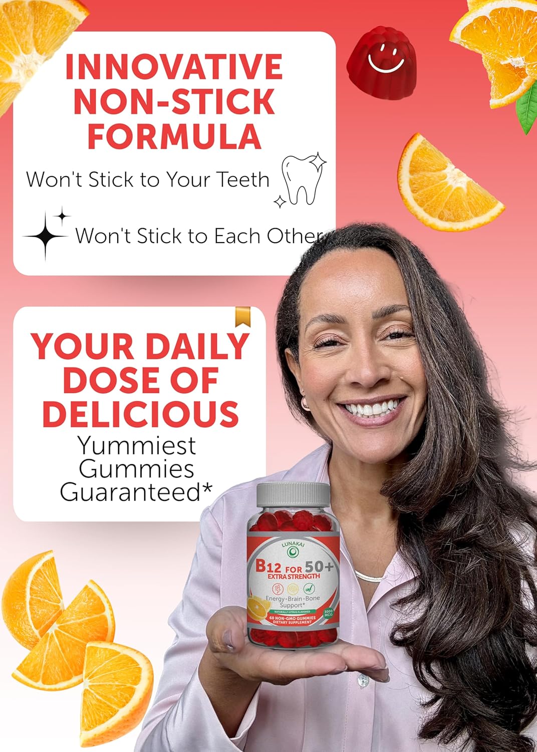Lunakai USA Made Vitamin B12 & Magnesium Glycinate Gummies Bundle for Adults 50+, Non-GMO, Vegan, 60ct Each, Supports Energy, Mood, Relaxation, Stress Relief