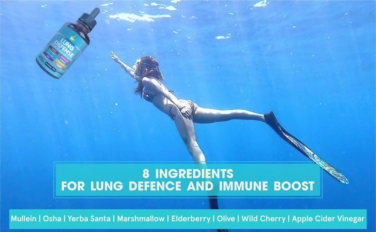 LUNG DEFENSE Herbal Extract Blend for Respiratory & Immune Support - Mullein, Marshmallow, OSHA, Wild Cherry, Elderberry, Yerba Santa, Olive Leaf, ACV - 4 OZ Liquid Supplement