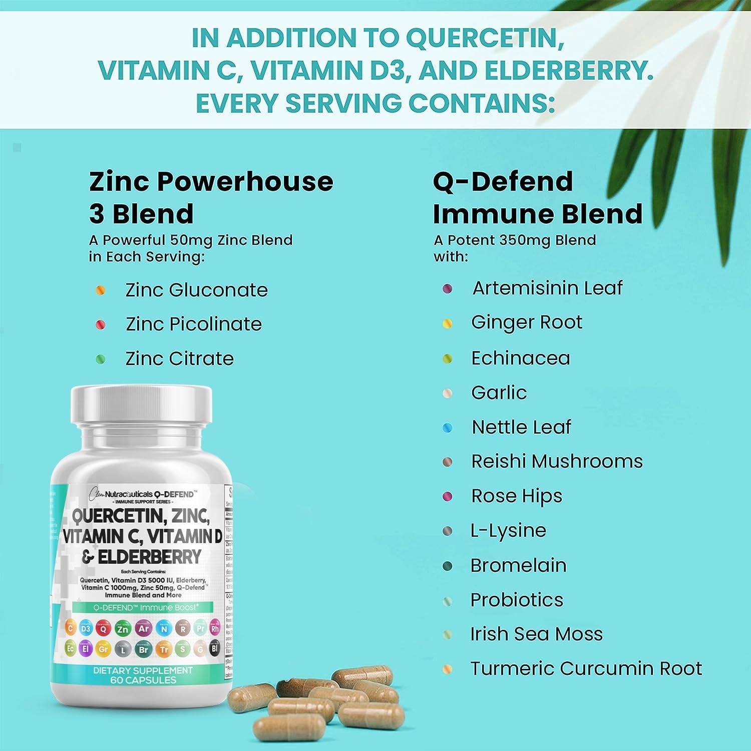 Lung Health Supplement with Quercetin, Zinc, Vitamin C, D, Bromelain, Elderberry for Immune Support and Allergy Relief - Adults Formula with Artemisinin, Sea Moss, Echinacea