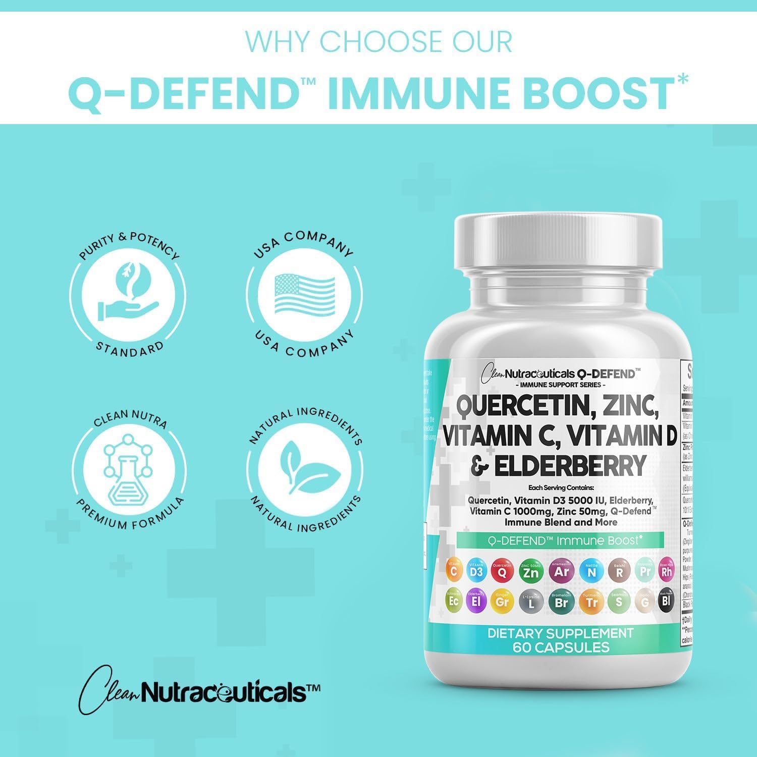 Lung Health Supplement with Quercetin, Zinc, Vitamin C, D, Bromelain, Elderberry for Immune Support and Allergy Relief - Adults Formula with Artemisinin, Sea Moss, Echinacea