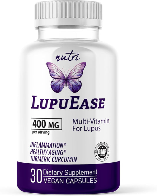 LupuEase Lupus Relief Multivitamin with Vitamin C, D3, E, B12, Turmeric Curcumin Extract, and Omega 3 - 30 Day Supply