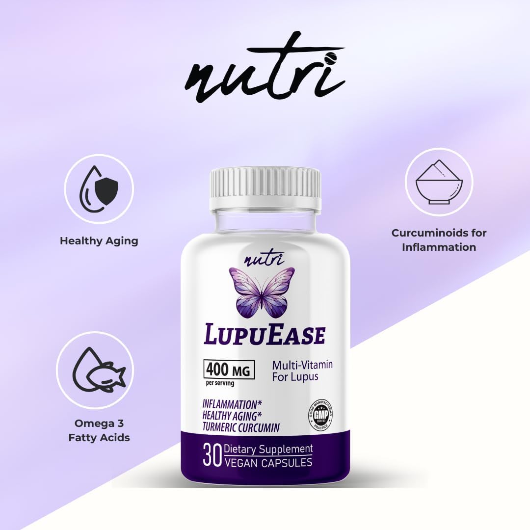 LupuEase Lupus Relief Multivitamin with Vitamin C, D3, E, B12, Turmeric Curcumin Extract, and Omega 3 - 30 Day Supply