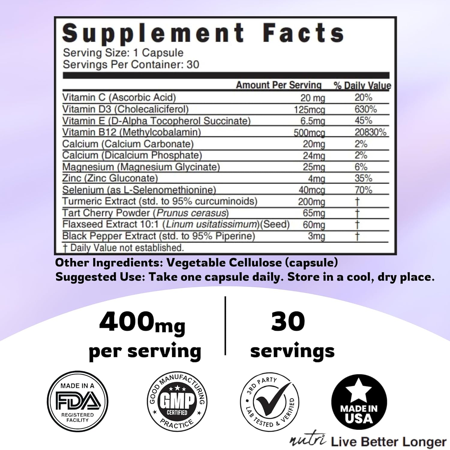 LupuEase Lupus Relief Multivitamin with Vitamin C, D3, E, B12, Turmeric Curcumin Extract, and Omega 3 - 30 Day Supply