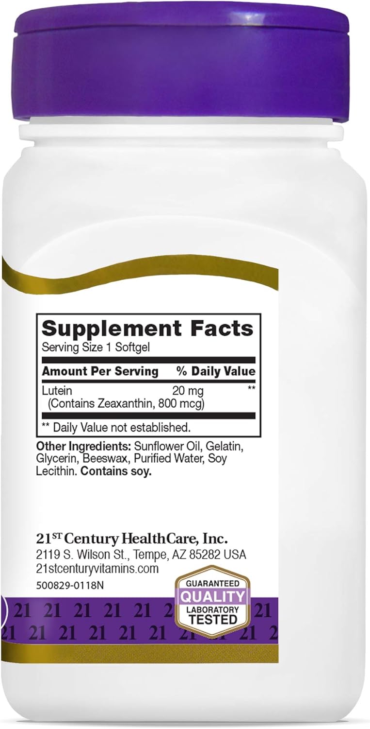 Lutein 20 mg Softgels: Premium Vision Support Supplement, 60 Count in 21st Century Formula