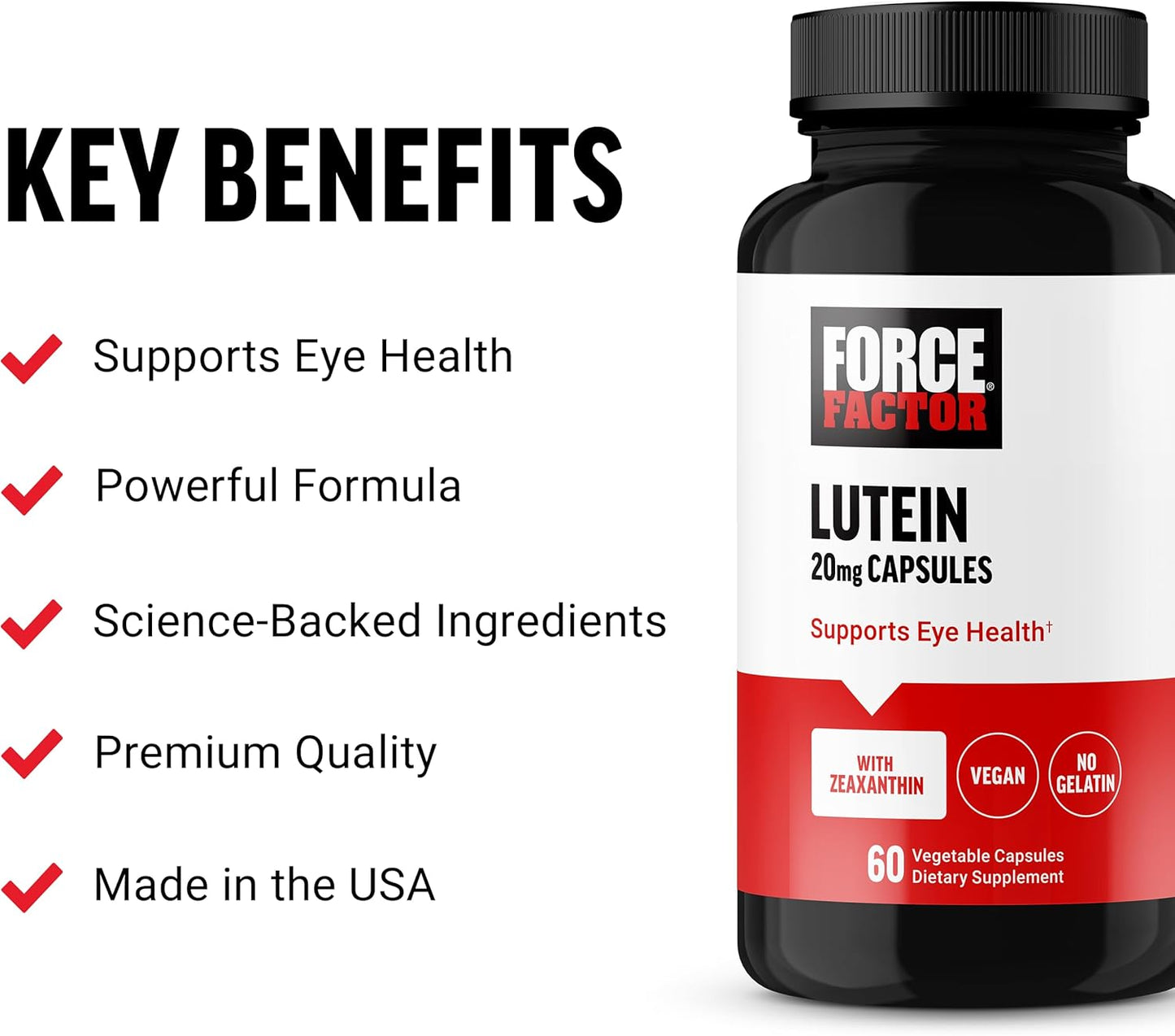 Lutein and Zeaxanthin Eye Health Supplements, 20mg Lutein, Science-Backed Ingredients, Vegan, Gelatin Free, 60 Capsules