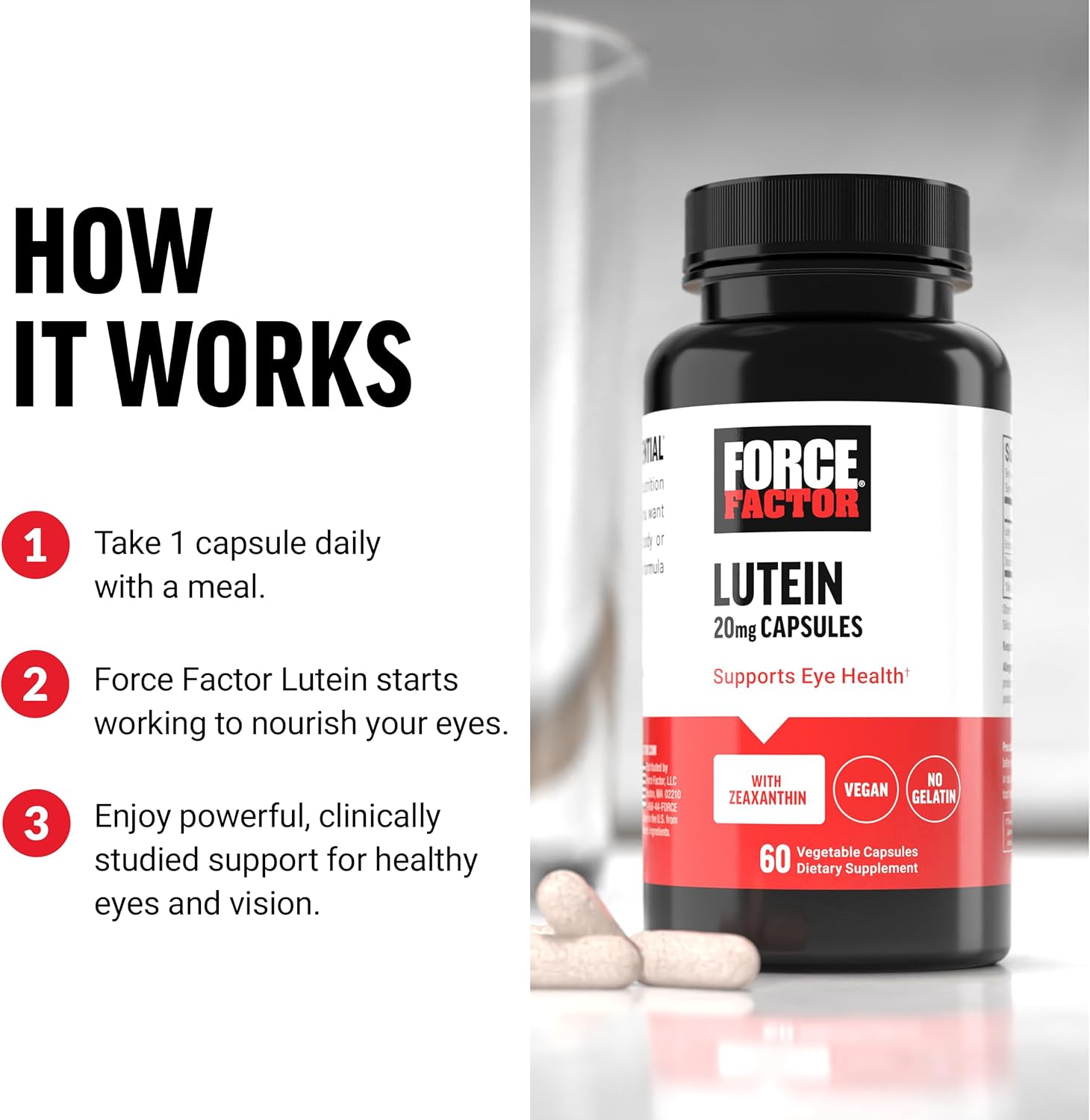 Lutein and Zeaxanthin Eye Health Supplements, 20mg Lutein, Science-Backed Ingredients, Vegan, Gelatin Free, 60 Capsules