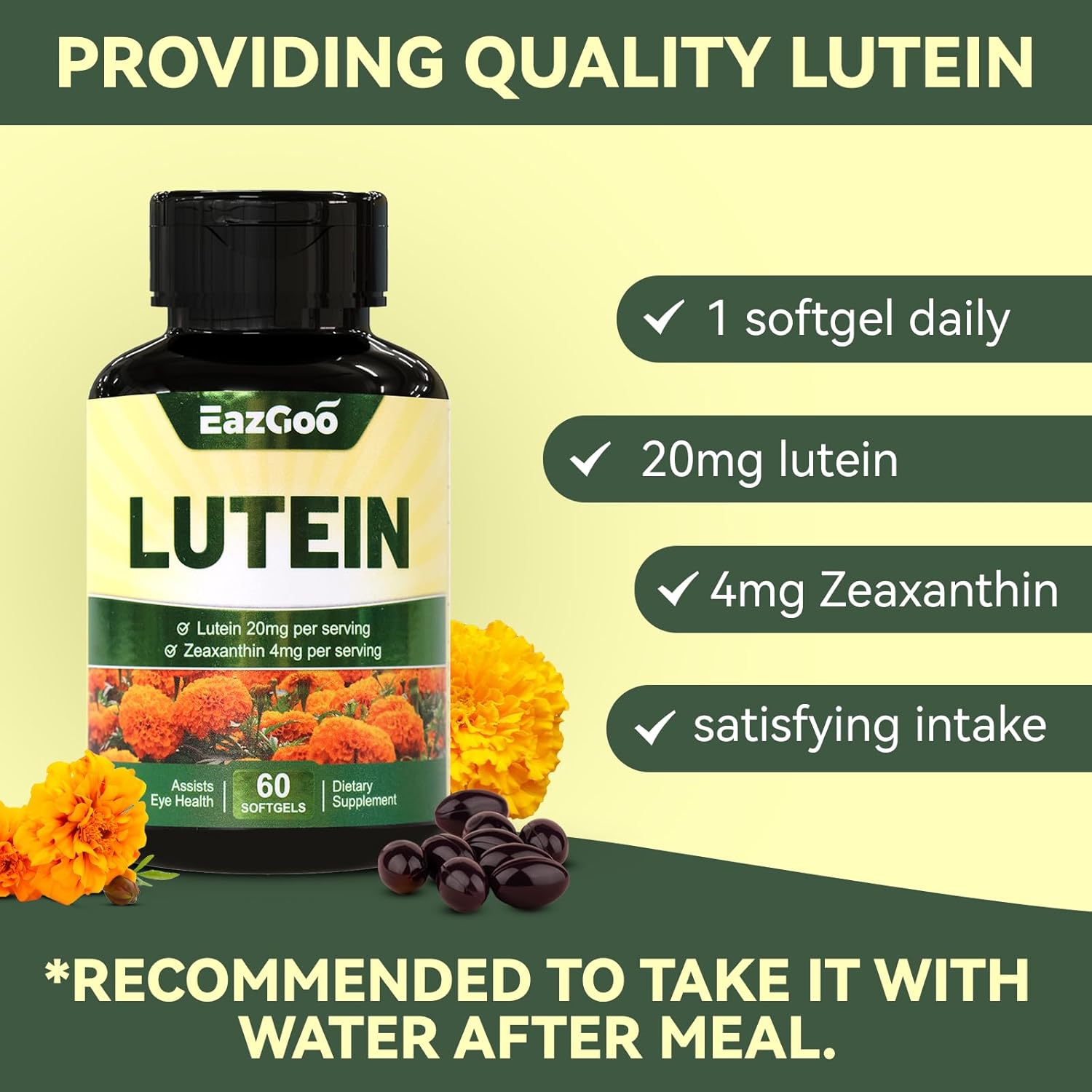 Lutein and Zeaxanthin Eye Health Supplements, 20mg, Vegan, 120 Softgels for Vision Support & Eyestrain Relief