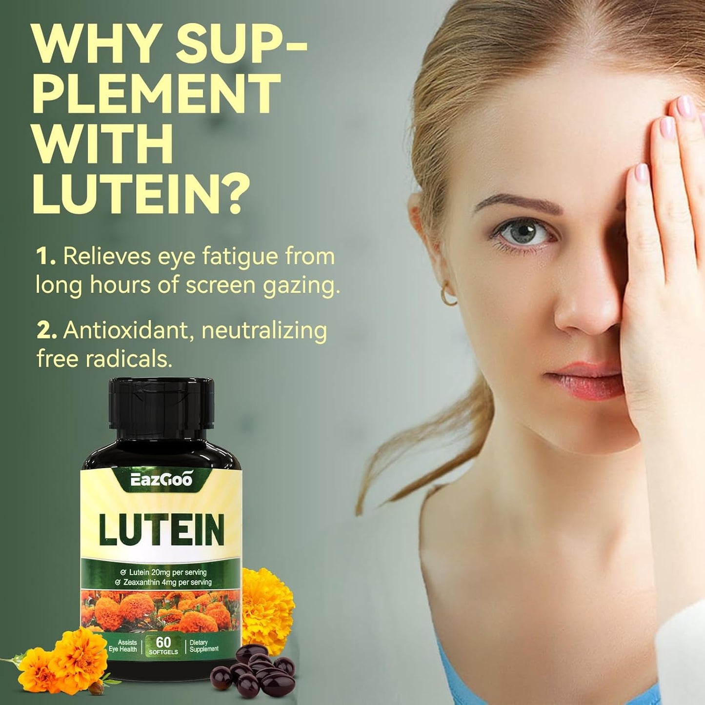 Lutein and Zeaxanthin Eye Supplements 20mg - Vegan Softgels for Vision Health and Eyestrain Relief