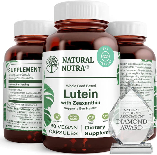 Lutein and Zeaxanthin Supplement for Vision and Eye Health, High Zeaxanthin Levels, Gluten and Soy Free, 20mg - 60 Capsules