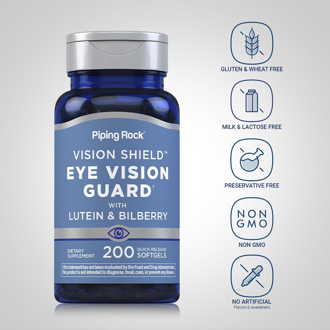 Lutein and Zeaxanthin Supplements with Bilberry Extract for Eye Health - 200 Softgels - Non-GMO, Gluten Free