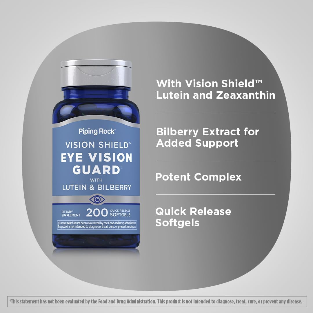 Lutein and Zeaxanthin Supplements with Bilberry Extract for Eye Health - 200 Softgels - Non-GMO, Gluten Free