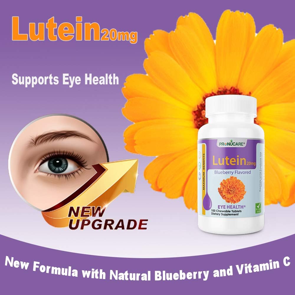 Lutein Esters 20mg Chewable Tablets - Eye Health Support with Blue Light Protection - Blueberry Flavor, 100 Count