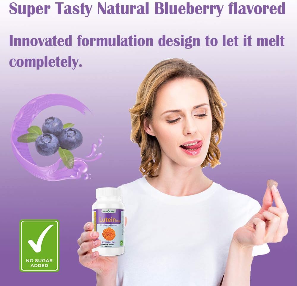 Lutein Esters 20mg Chewable Tablets - Eye Health Support with Blue Light Protection - Blueberry Flavor, 100 Count
