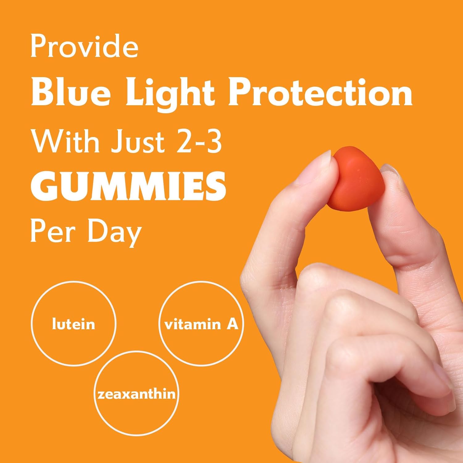 Lutein Gummies with Zeaxanthin & Vitamin A - Eye Health and Brain Support for Kids and Adults - Orange Flavor - 60Ct