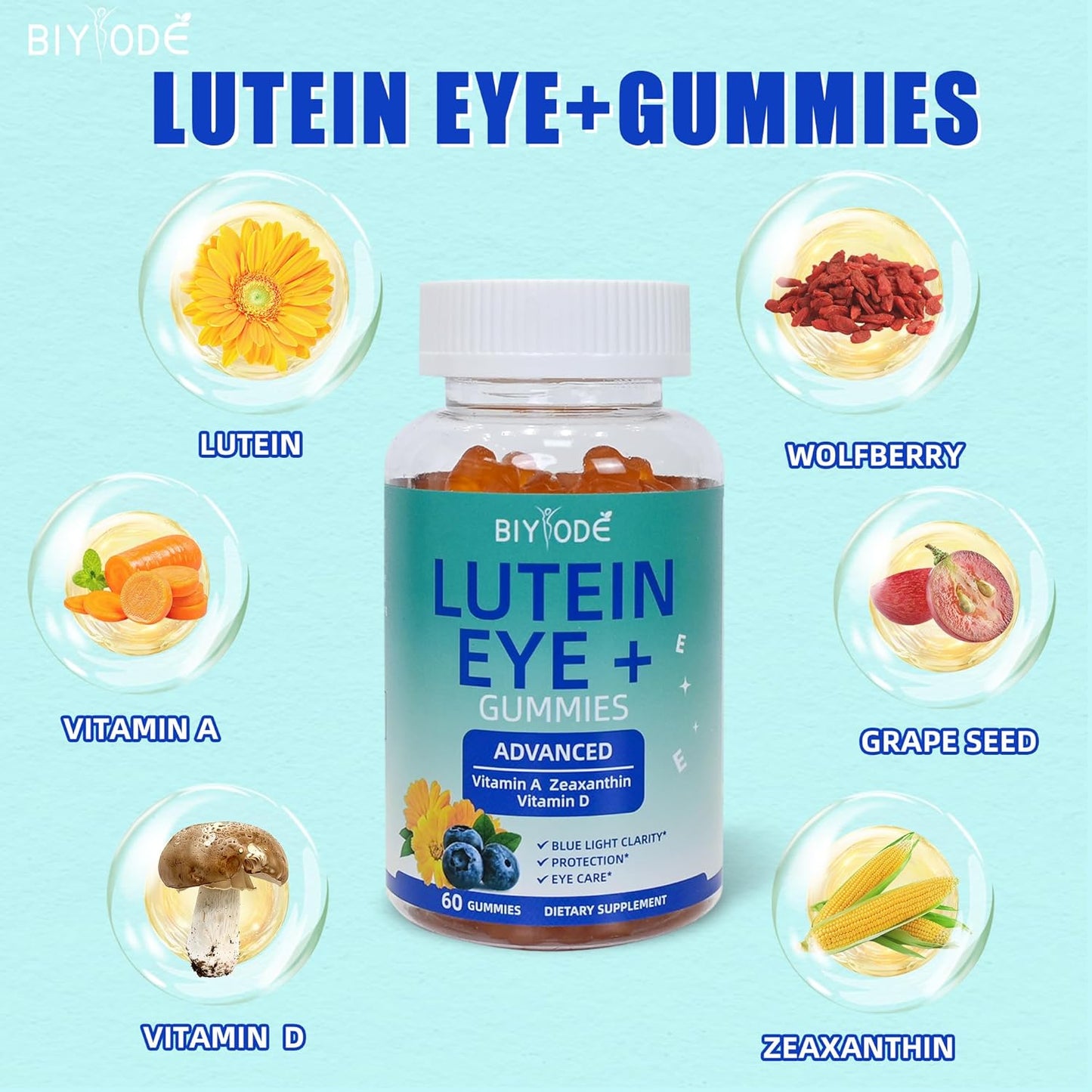 Lutein Gummy Vitamins for Adult Eye Health and Macular Support - 60 Gummies