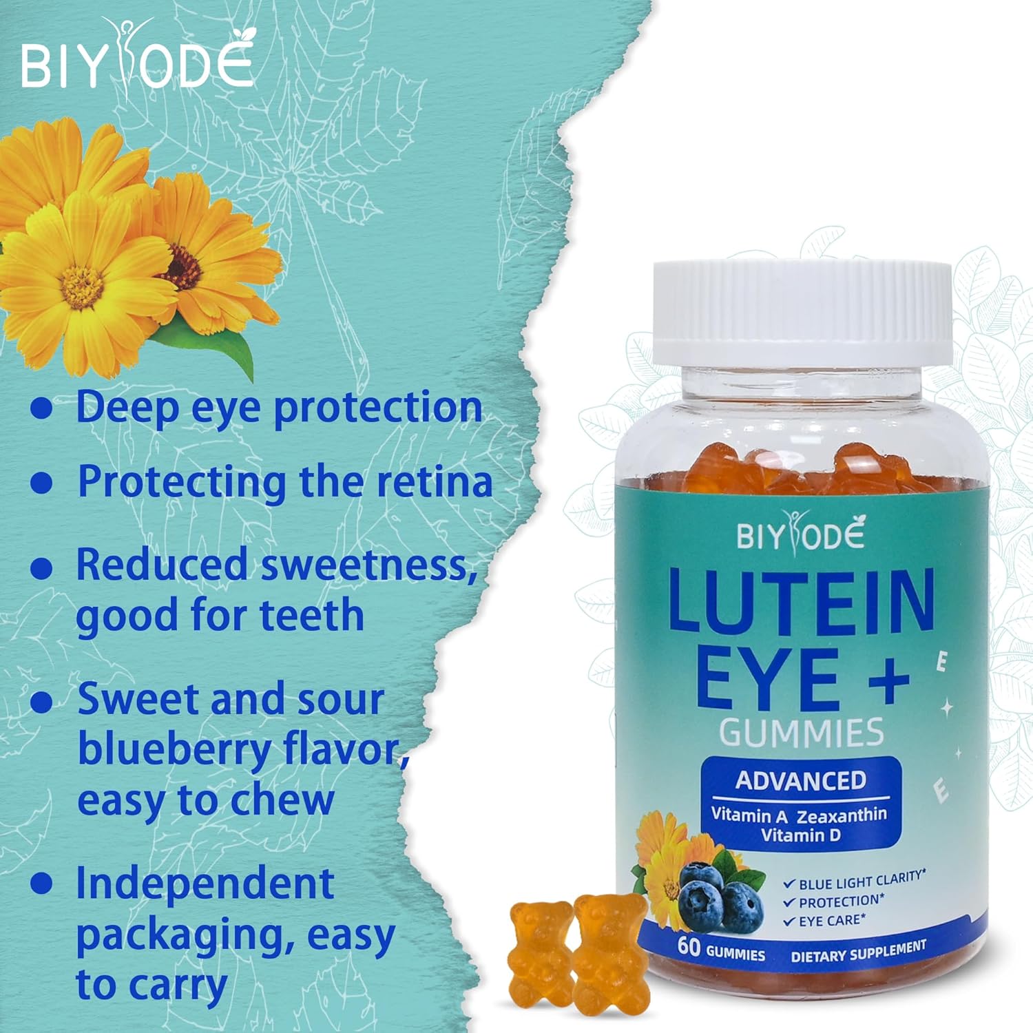 Lutein Gummy Vitamins for Adult Eye Health and Macular Support - 60 Gummies