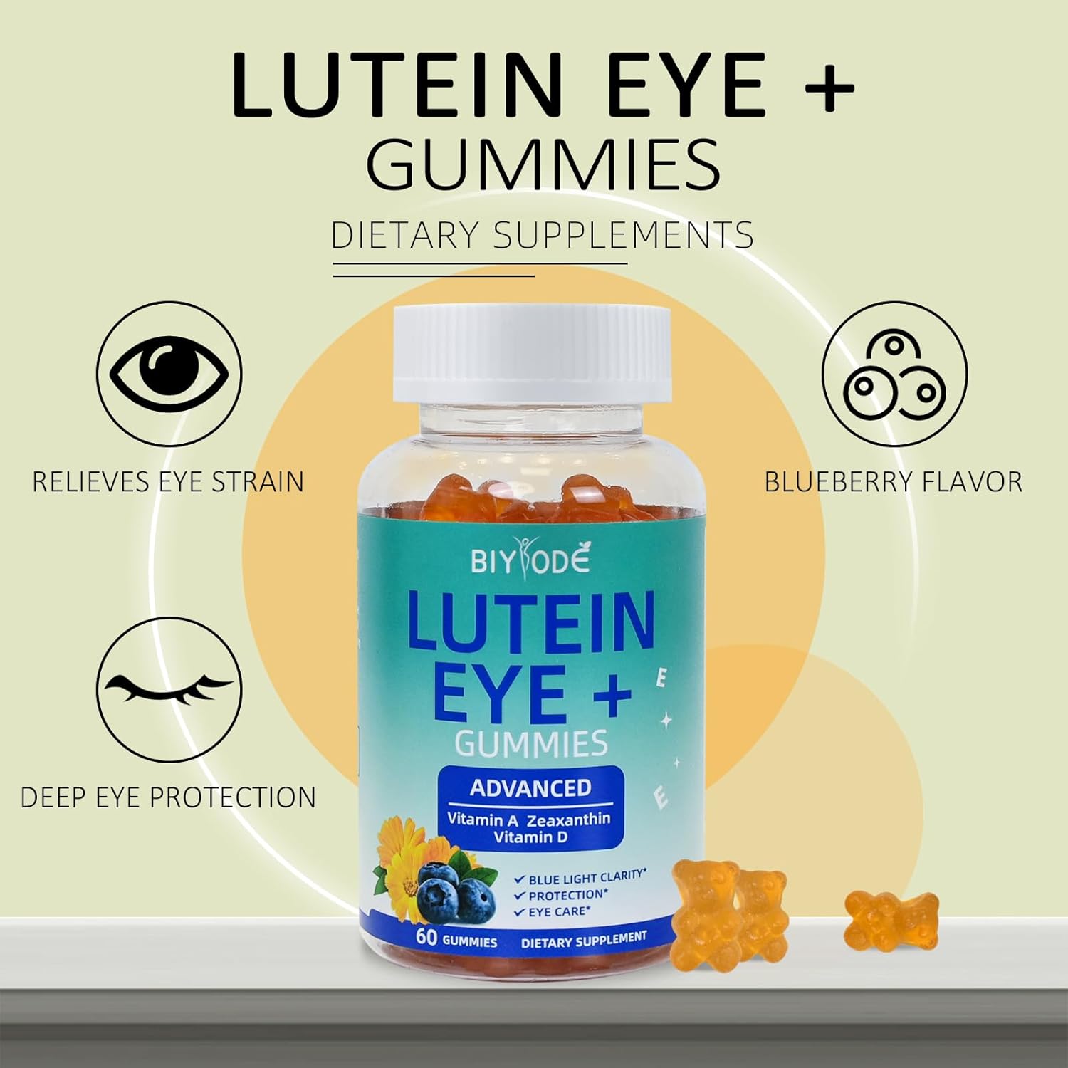 Lutein Gummy Vitamins for Adult Eye Health and Macular Support - 60 Gummies