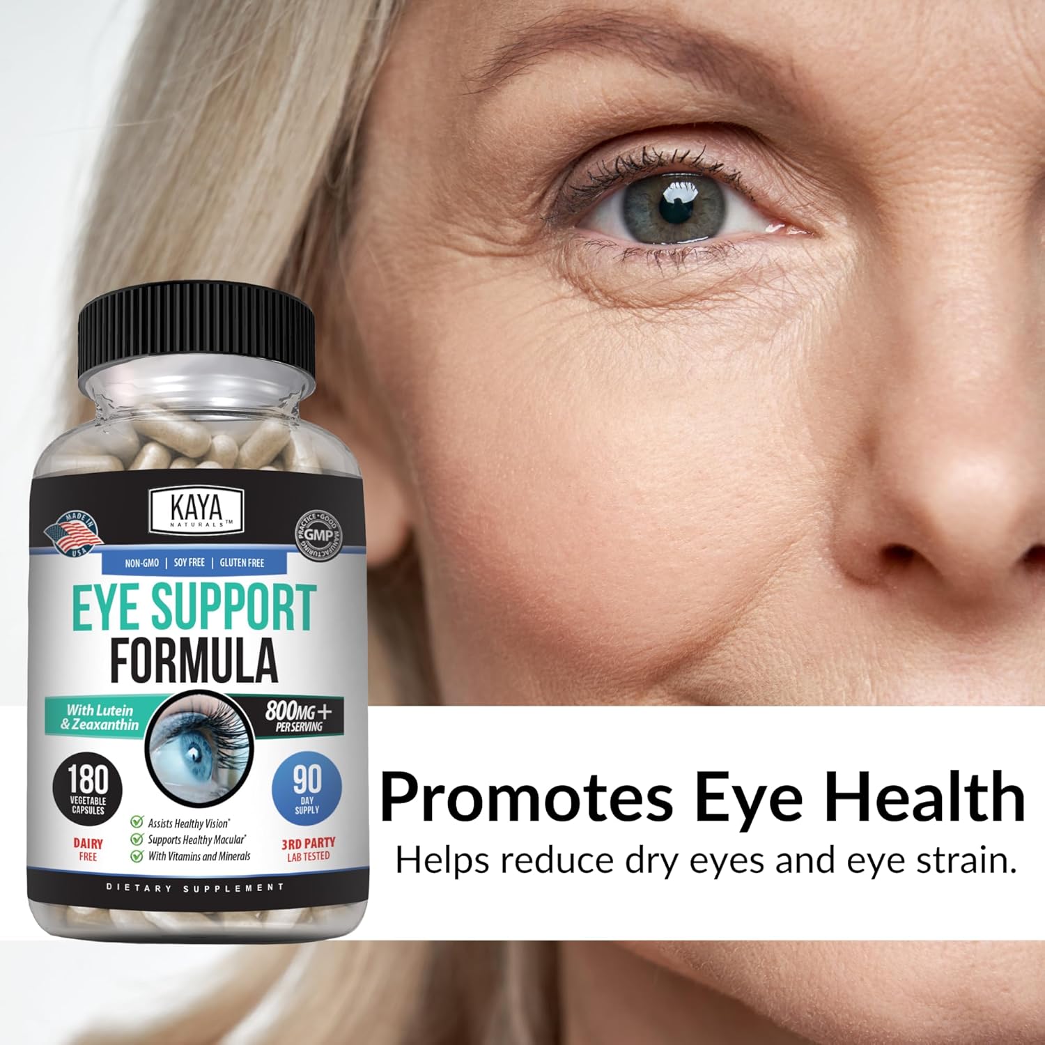 Lutein & Zeaxanthin Eye Health Supplement - Supports Vision, Eye Strain, Dry Eyes - 800mg Vitamin - 180 Capsules