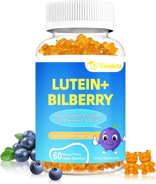 Lutein & Zeaxanthin Gummies with Bilberry, Astaxanthin, Omega 3, Vitamin C, E - Eye Health Supplement for Adults & Kids - Dry Eye Relief, Vision Clarity, Macular Support - VZOXAINS 20mg