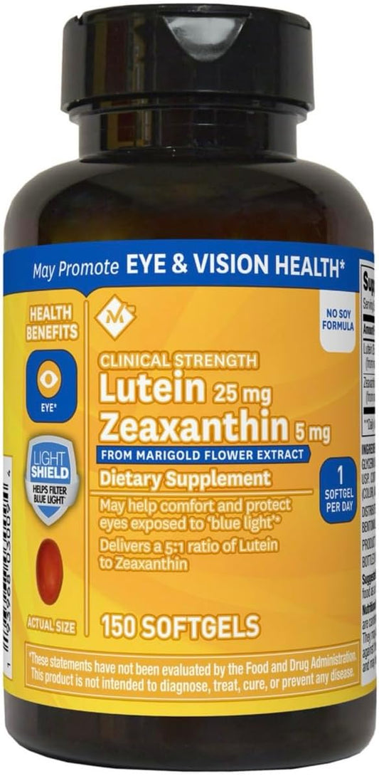 Lutein & Zeaxanthin Softgels for Eye Health - 25mg Lutein, 5mg Zeaxanthin, 150 Count - Vision Support & Blue Light Protection