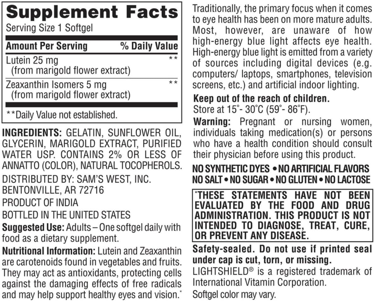 Lutein & Zeaxanthin Softgels for Eye Health - 25mg Lutein, 5mg Zeaxanthin, 150 Count - Vision Support & Blue Light Protection