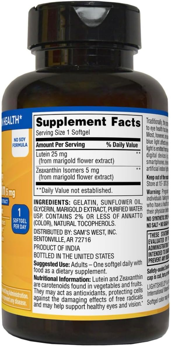 Lutein & Zeaxanthin Softgels for Eye Health - 25mg Lutein, 5mg Zeaxanthin, 150 Count - Vision Support & Blue Light Protection