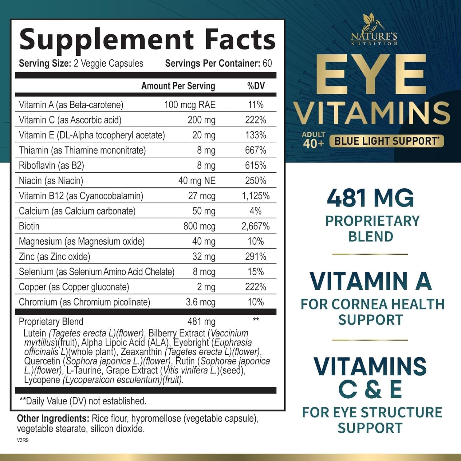 Lutein, Zinc, Vitamins C & E Eye Supplement for Adults - Supports Vision, Macular Health, and Dry Eyes - 120 Capsules