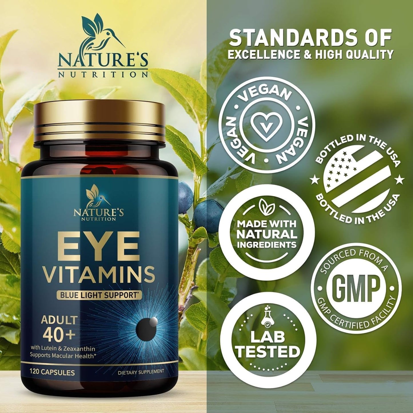 Lutein, Zinc, Vitamins C & E Eye Supplement for Adults - Supports Vision, Macular Health, and Dry Eyes - 120 Capsules