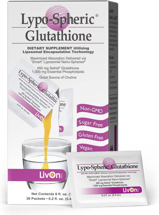 Lypo-Spheric Glutathione 30 Packets - 450mg per Packet - Maximum Bioavailability - Non-GMO - Professionally Formulated