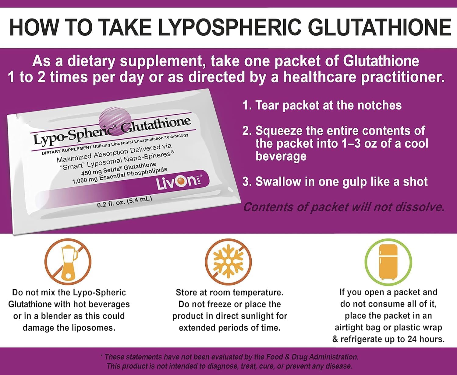 Lypo-Spheric Glutathione 30 Packets - 450mg per Packet - Maximum Bioavailability - Non-GMO - Professionally Formulated
